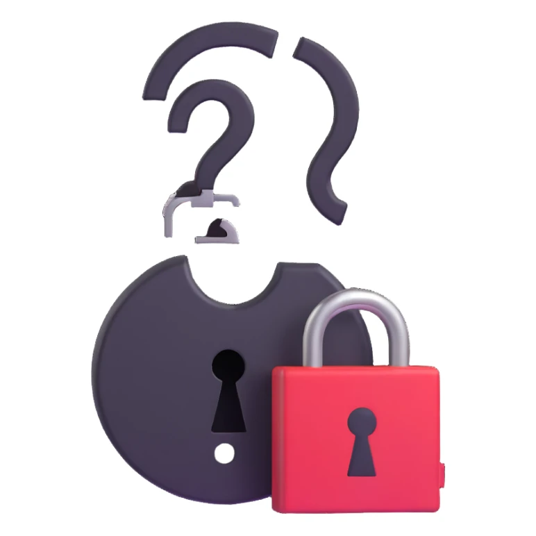 A person looking confused with a question mark and a lock, forgot password concept sticker