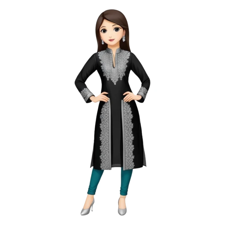 Elegant black kurti with silver embellishments and mandarin collar sticker