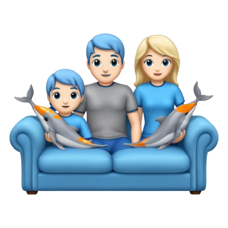 2 males and 2 female dolphins sitting on a sofa  sticker