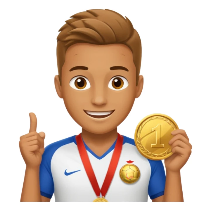 Happy soccer player with a first-place medal sticker