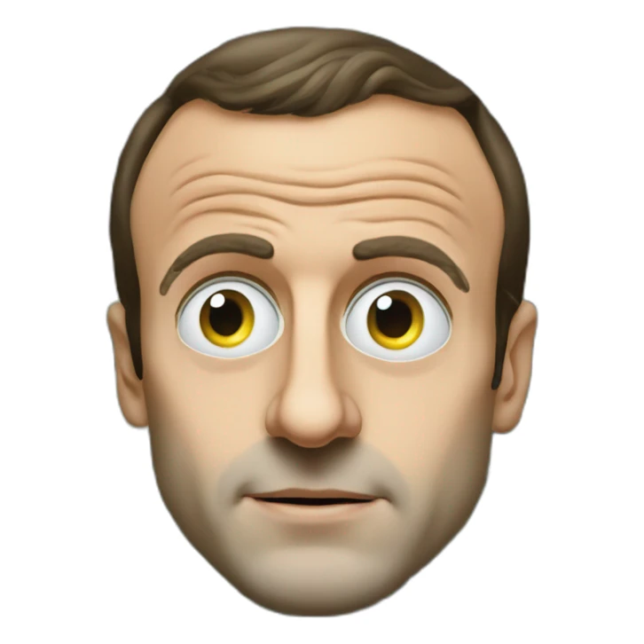 Emmanuel Macron, a big € on each eye, cartoon money eyes sticker