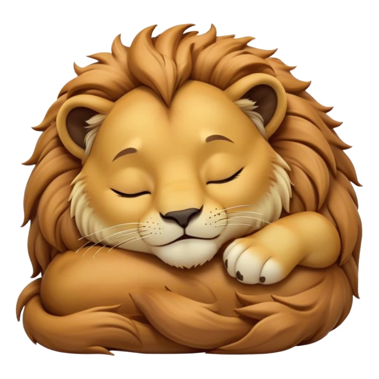 Meme-Worthy Cute Sleeping Lion Portrait Emoji, Head resting peacefully with a contented smile, showcasing a robust build and a luxuriously soft tawny Fur with a flowing mane, eyes shut in a serene, restful nap, Simplified yet hilariously adorable features, highly detailed, glowing with a soft, drowsy light, high shine, relaxed and utterly lovable, stylized with an air of playful laziness, bright and heartwarming, soft glowing outline, capturing the essence of a comically sleepy lion, so meme-worthy it feels like it could instantly become the next viral sensation of adorable slumber! sticker