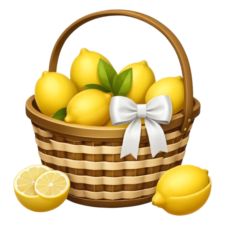 Basket with a white bow and books and lemons sticker
