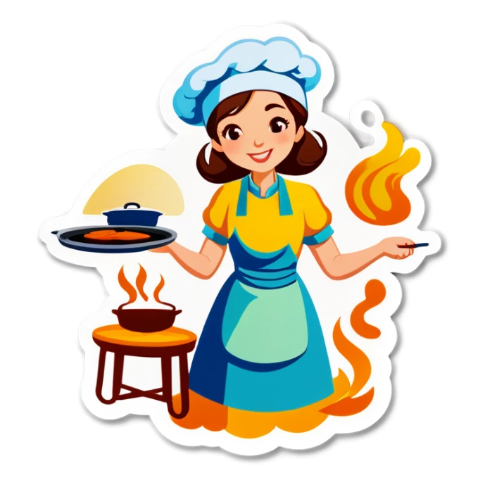 A woman cooking sticker