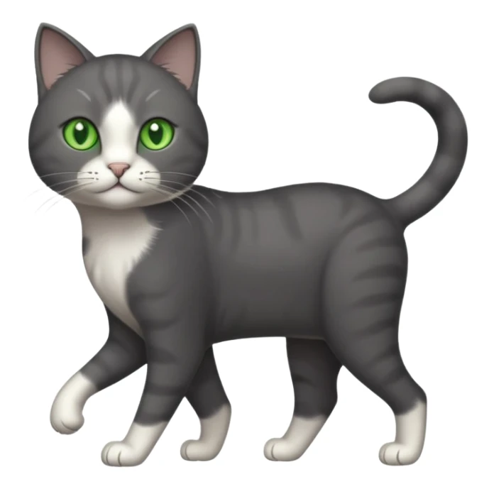 full body solid dark grey cat with green eyes, white paws and white whiskers walking sticker