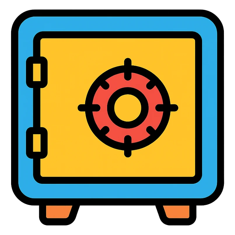 face fronting bank vault, color icon style, vault with combination lock, simple and clear, financial security sticker