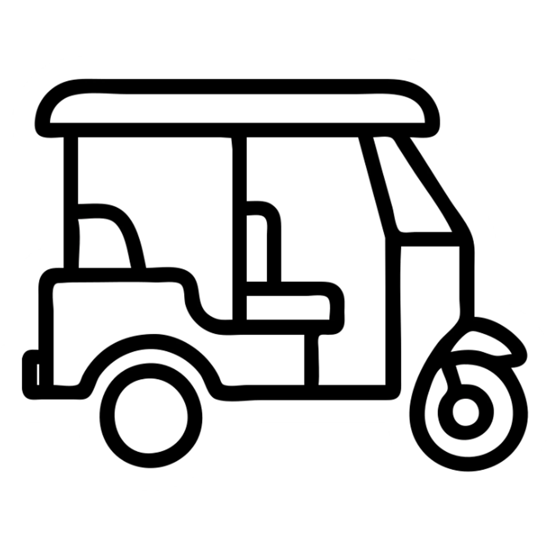 tuk tuk transport, simple black outline, icon style sticker