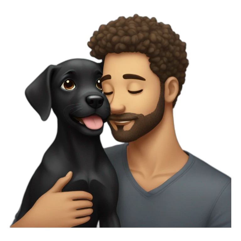 A black puppy kissing Bearded young man sticker