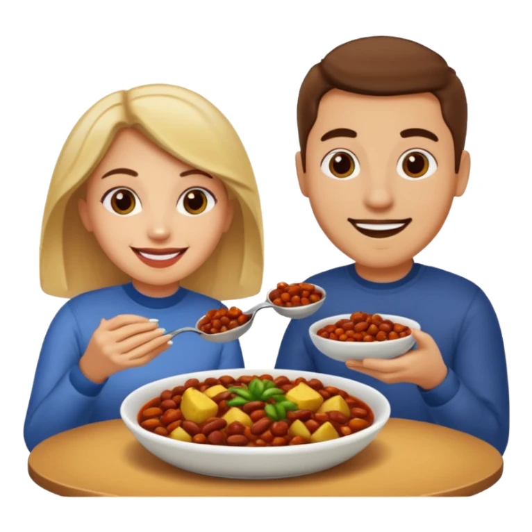 ligth couple having dinner of chili, beans and potatoes sticker