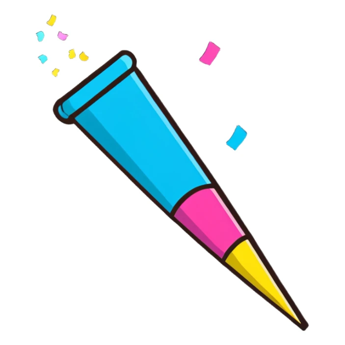 cartoonish sticker style party popper with confetti sticker