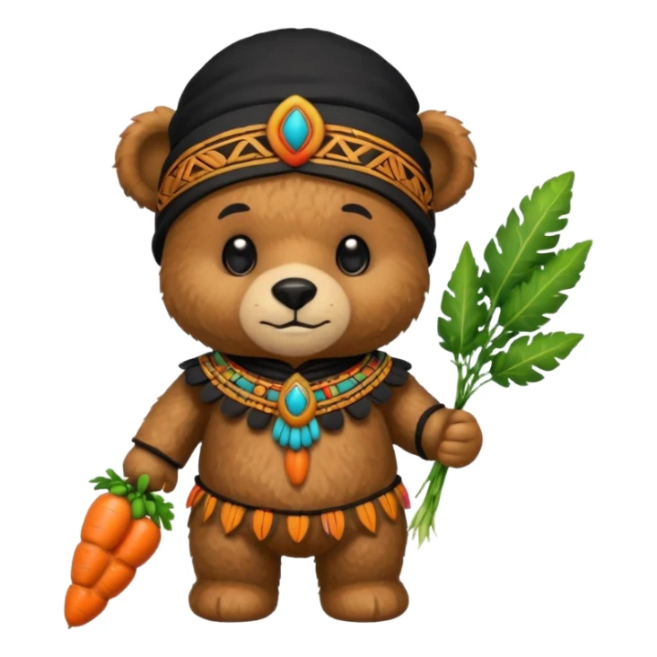 teddy bear Upper, wearing black mayan ancient custome, with carrot half body sticker
