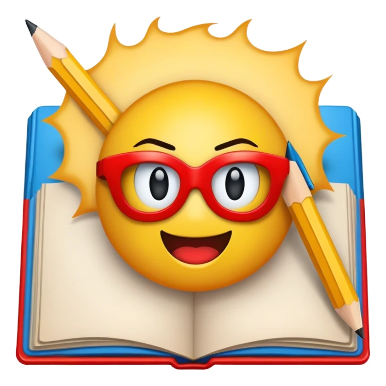 Create a vibrant emoji representing comic books and graphic novels. The design should feature a large, open comic book or vintage comic magazine with pages displaying classic comic art, with text. The comic pages should have bold, dynamic panels and action scenes. Include a pencil writing on the pages, but without a hand, to symbolize the artistic creation of comics. Use bright colors like red, blue, and yellow, with a retro feel to the design. Make the background transparent. sticker