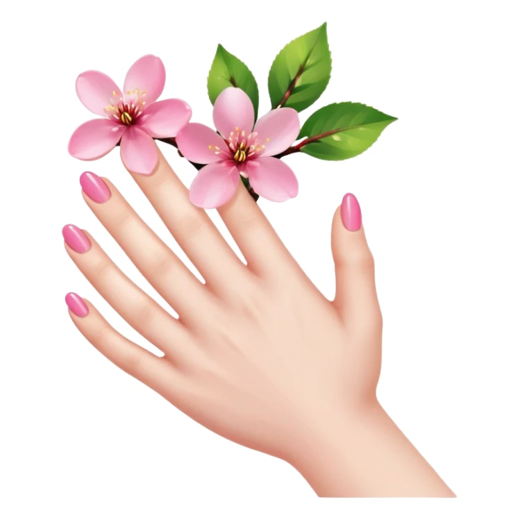 hand with shiny natural nails and a small cherry blossom sticker