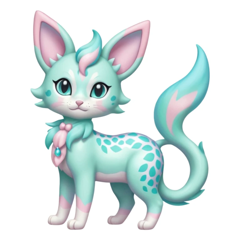 Pastel Mint-Aqua Soft-Iridescent Gentle Floral-Patterned Feline Sylveon-Liepard-hybrid-creature (full body) sticker