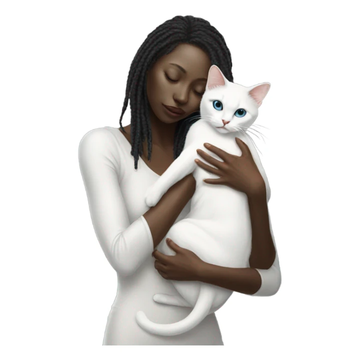 Photo realistic, alien female, kissing and embracing white cat, sticker