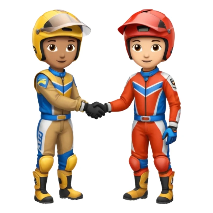 2 dirtbike racers in gear and gloves shaking hands sticker