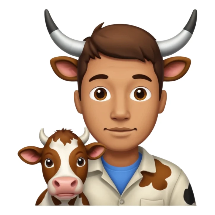 A man with s cow in his face sticker