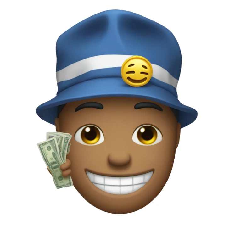Emoji with bue hat and it's hands are flex money sticker