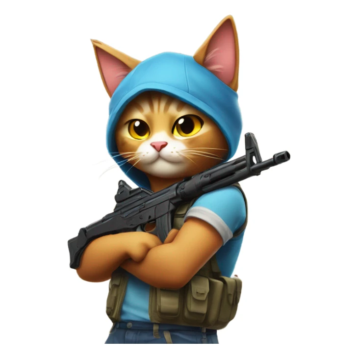 Cat that playing Fortnite wearing a Ak 47 sweet comic stil sticker