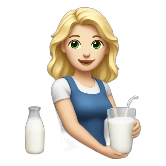 blonde woman holding milk sticker