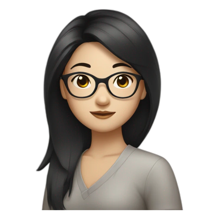 chinese girl with black hair with glasses sticker