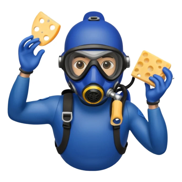Man Scuba diver holding blueberries and cheese sticker