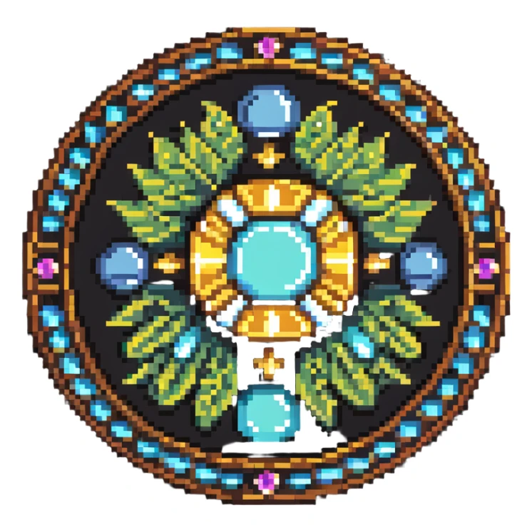 Special member medallion with intricate pixel art design and gem inlays sticker