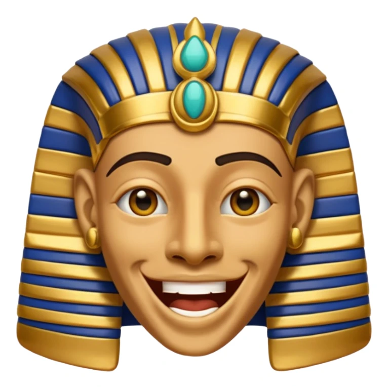 Discord emoji for "RA Silkroad", Ancient Egyptian theme, funny Pharaoh face laughing, cartoonish, colorful, shiny gold, small and clear.
 sticker