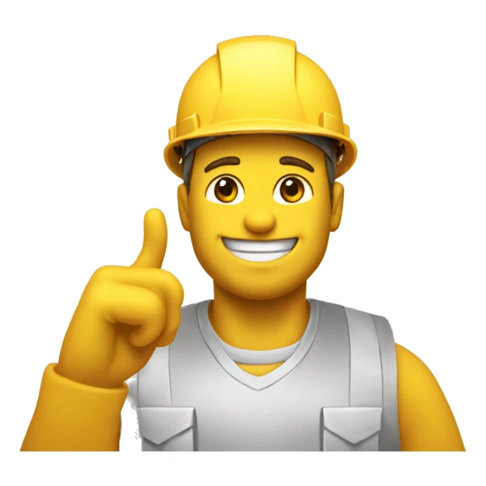 imoji smiley builder in a construction helmet raises his one finger up sticker