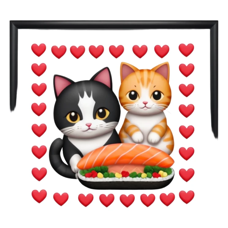 square frame made of hearts, sushi, and cats sticker