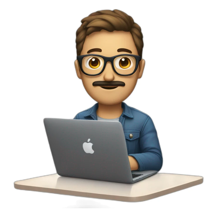 developer with a MacBook with glasses and a moustache and short hair sticker