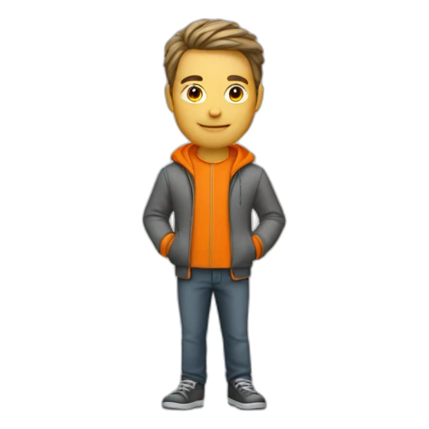 a guy with a coupe au bolle with a orange veste sticker