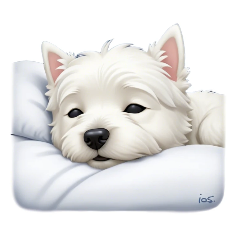 Meme-Worthy Cute Sleeping West Highland White Terrier Portrait Emoji, Head resting peacefully with a contented smile, showcasing a delightfully compact build and a luxuriously soft white coat, eyes shut in a serene nap, Simplified yet hilariously adorable features, highly detailed, glowing with a soft, drowsy light, high shine, relaxed and utterly lovable, stylized with an air of playful laziness, bright and heartwarming, soft glowing outline, capturing the essence of a comically sleepy companion, so meme-worthy it feels like it could instantly become the next viral sensation of adorable slumber! sticker