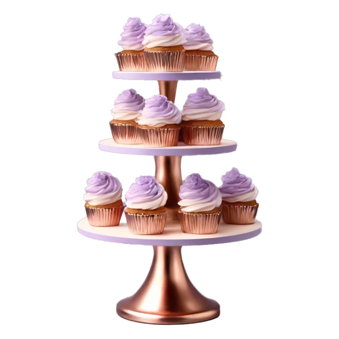 Realistic isolated rose gold layered Cupcake stand with lavender and rose gold macaroons on the stand. sticker