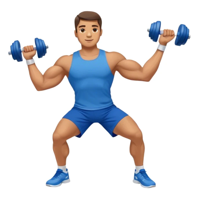 man with blue shorts doing side-lateral raise (T pose) with light dumbbells sticker
