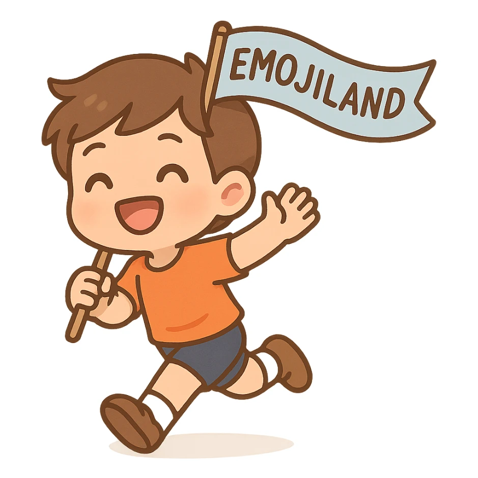 happy runner waving a flag that says 'emojiland' sticker