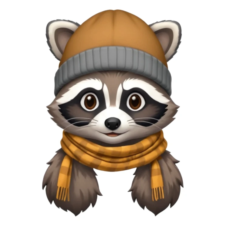 Racoon with scarf and beanie cap sticker