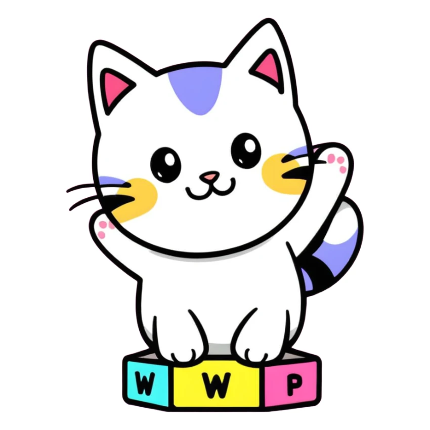 Make the text ‘whappen’ in a cool font with neon and a cat sticker