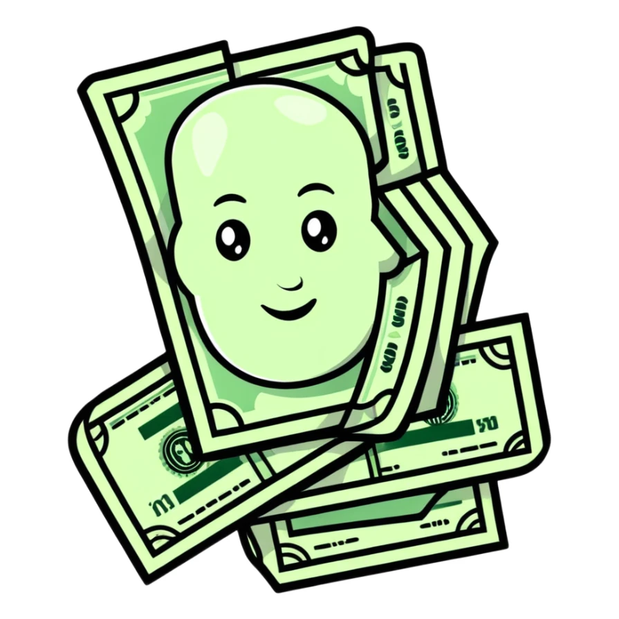very happy face with dollar signs for eyes sticker