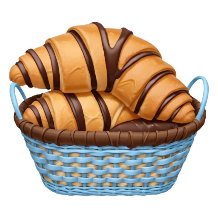 Croissant with poured chocolate in a pale blue wicker basket sticker