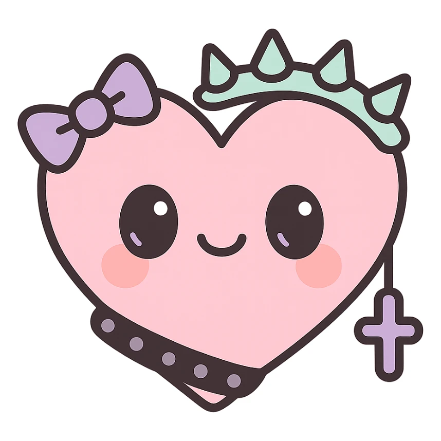 a heart with goth accessories, cute with a smiling face and goth details kawaii style sticker