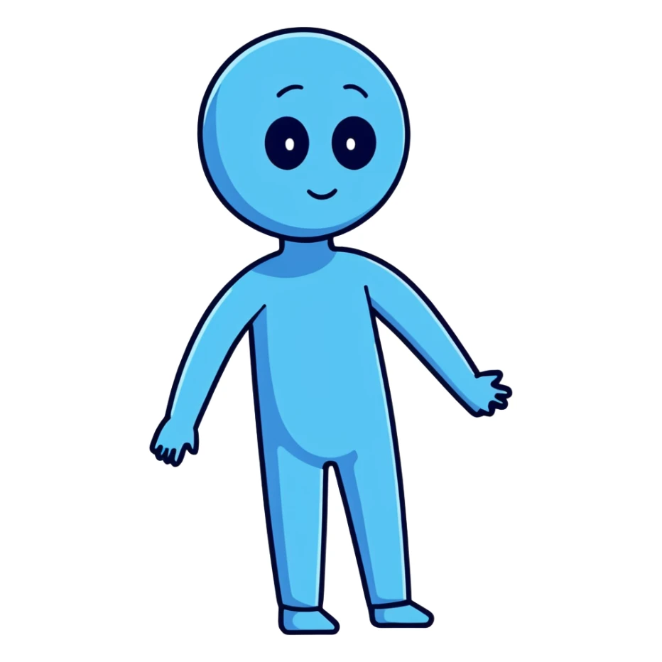 A blue person standing with a faint blue aura around them, representing poor aura. sticker