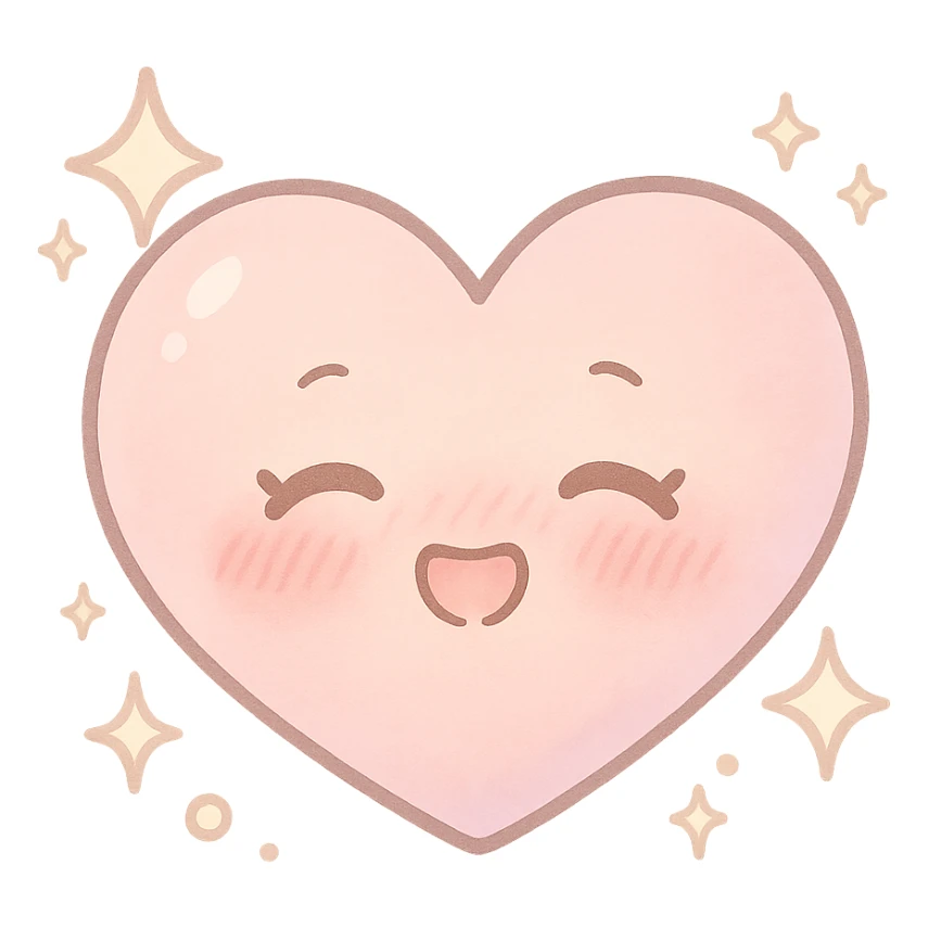 anime heart with sparkles, blushing, kawaii expression, soft pastel colors sticker