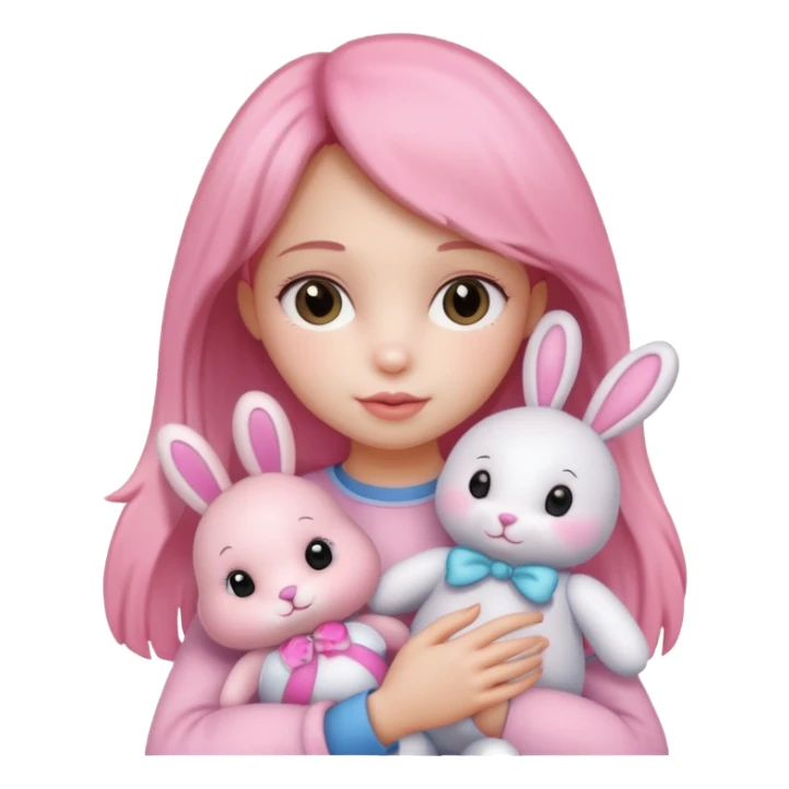 a girl with a pink bunny doll sticker