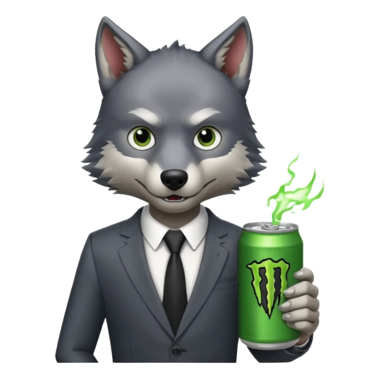 wolf in business suit, holding a monster energy can  sticker