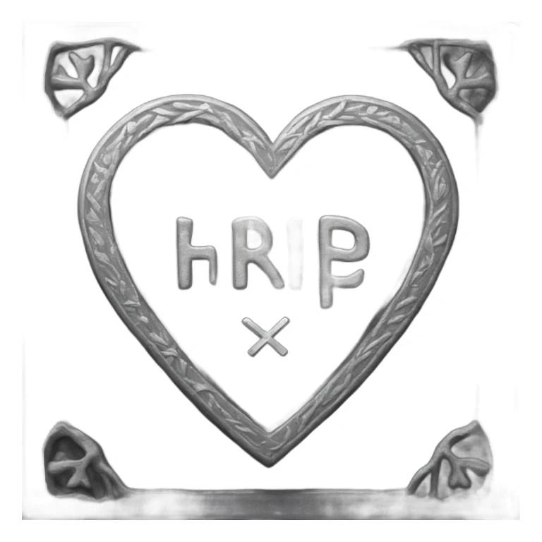 a black tombstone with the inscriptions in silver R. i. p. and a silver heart in the center sticker