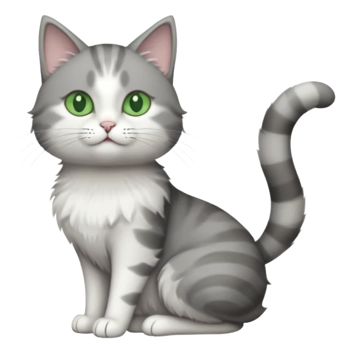 grey and white cat with green eyes doing a big extremely long stretch reaching up into the air with arms and legs side by side together straight and overextended sticker