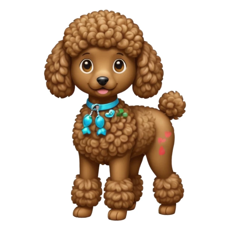 Create a full-body Apple-style emoji of a brown poodle sticker