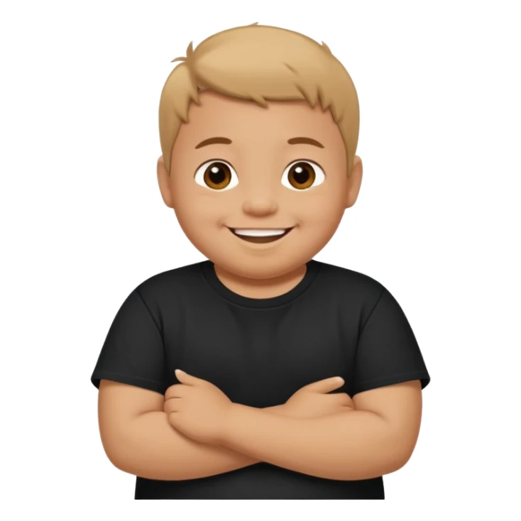 happy little fat young boy in black t shirt  sticker