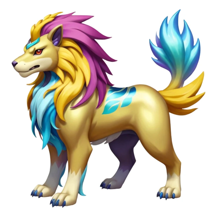 Shiny Elemental Exotic Suicune-Raikou-Entei-Pokémon-Fakémon-hybrid-creature (full body) sticker